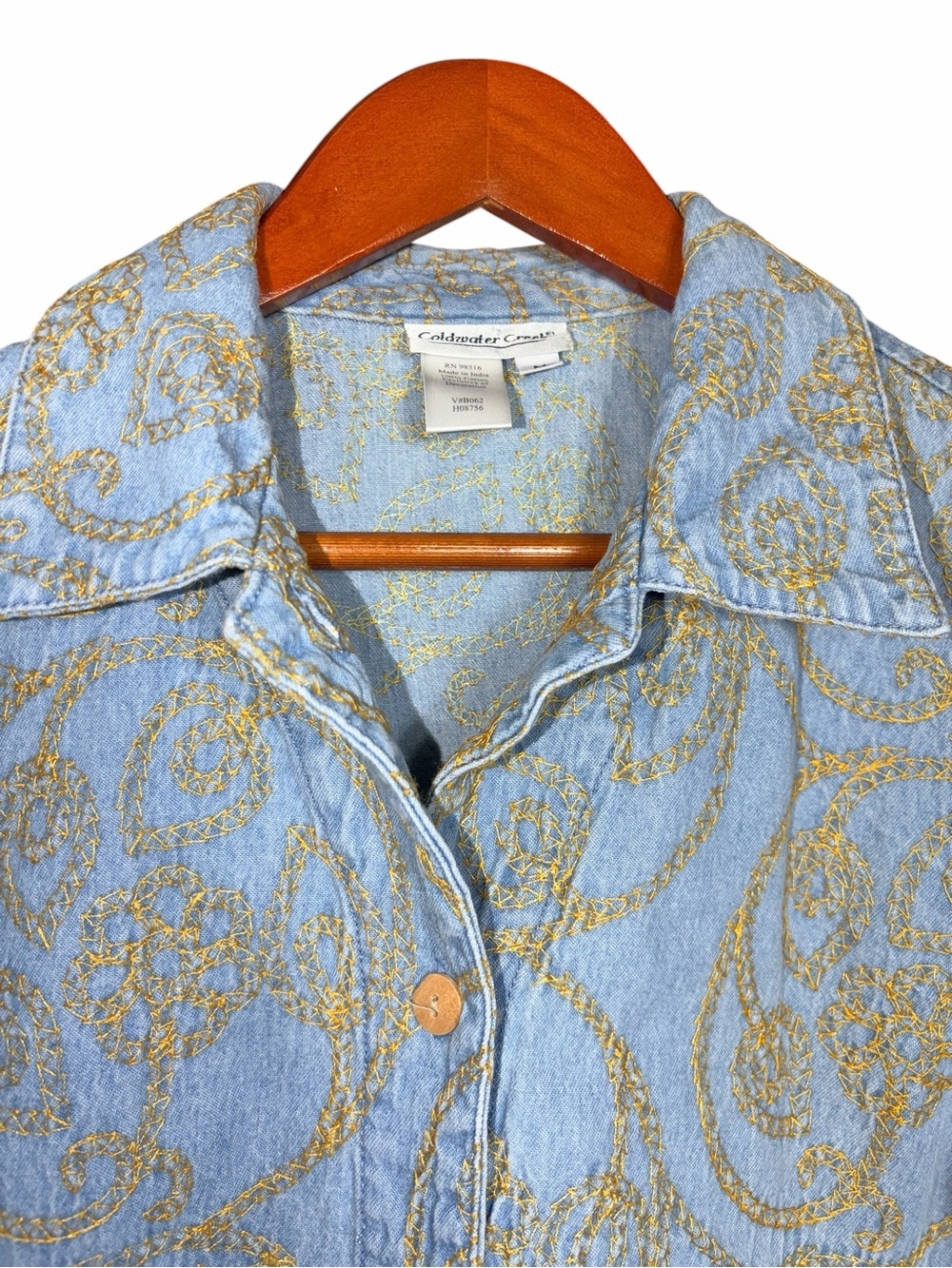 Vintage 100% Cotton Brocade Tapestry Embroidered Denim Jeans Jacket Y2K Large